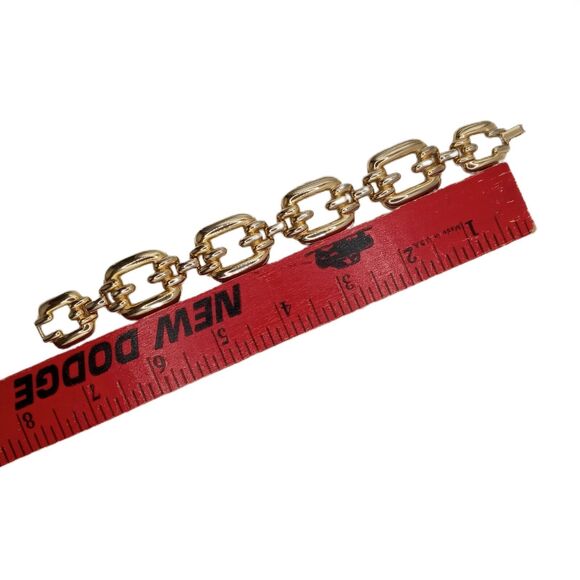 💫 Vintage Gold Tone Link Bracelet ✨ Chunky Textured Fold Over Clasp 7" - Picture 6 of 7